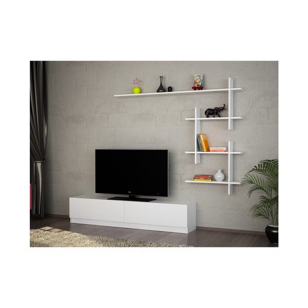 Komplet białej szafki pod TV i półki Ahenk-image-3