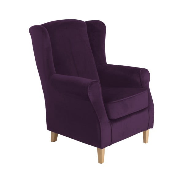Ciemnofioletowy fotel uszak Max Winzer Lorris Velour Purple