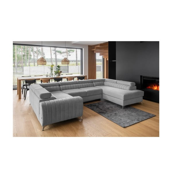 Jasnoszary rozkładany/ze schowkiem narożnik (prawostronny/w kształcie litery U) Louis – ELTAP-image-1