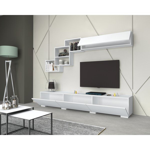 Biały stolik pod telewizor 210x40 cm Fly - Gauge Concept-image-1