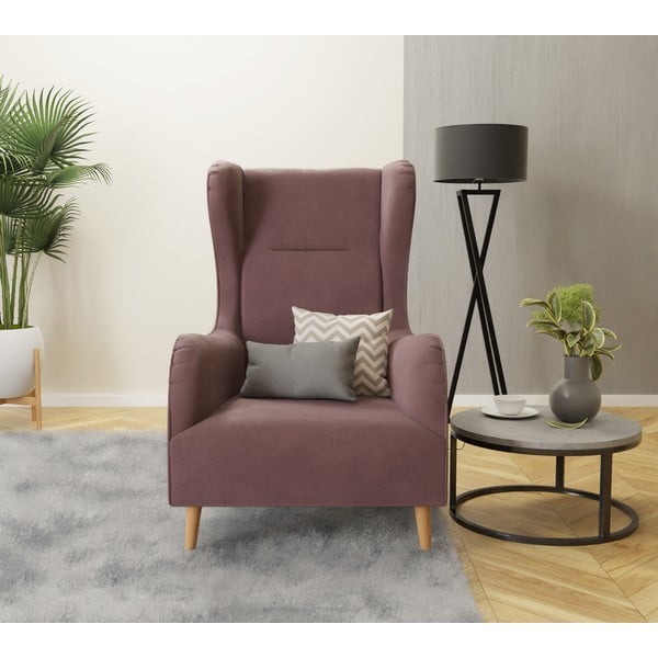 Różowy aksamitny fotel typu uszak Carole – Ropez-image-3