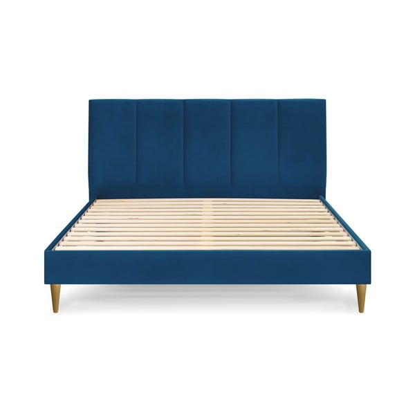 Niebieske tapicerowane łóżko dwuosobowe ze stelażem 180x200 cm Vivara – Bobochic Paris-image-2