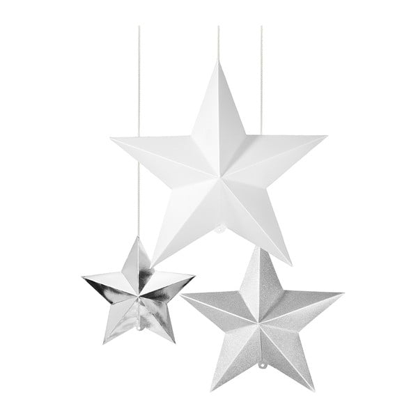 Papierowa dekoracja 3D Hanging Stars Silver, 3 szt.