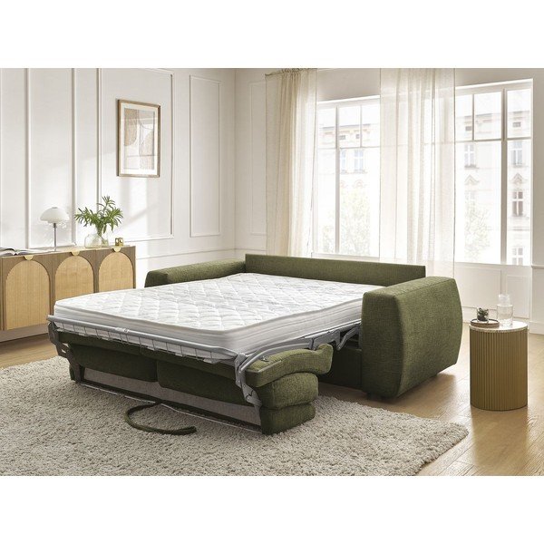 Zielona rozkładana sofa do spania z tkaniny szenilowej 220 cm Hugo – Bobochic Paris-image-1