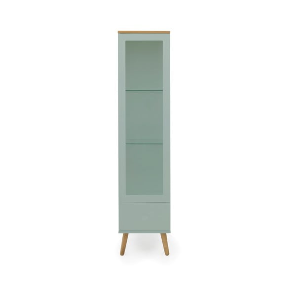 Zielona 1-drzwiowa witryna z nogami z drewna dębowego Tenzo Dot, wys. 175 cm