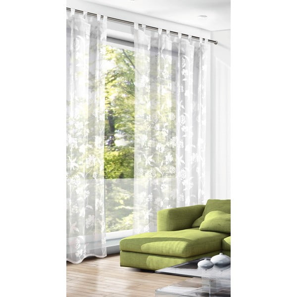 Biała firanka z woalu 135x245 cm Flowers – Sehlbach-image-1