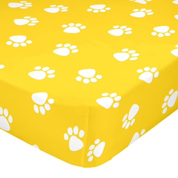 Žluté prześcieradło elastyczne Mr. Fox Dogs, 70x140 cm