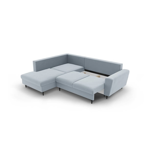 Jasnoniebieski aksamitny rozkładany narożnik ze schowkiem (lewostronny/w kształcie litery L) Kyoto – Cosmopolitan Design-image-3