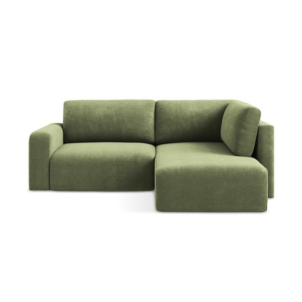 Zielony rozkładany/ze schowkiem narożnik z tkaniny szenilowej (prawostronny/w kształcie litery L) Kona – Makamii