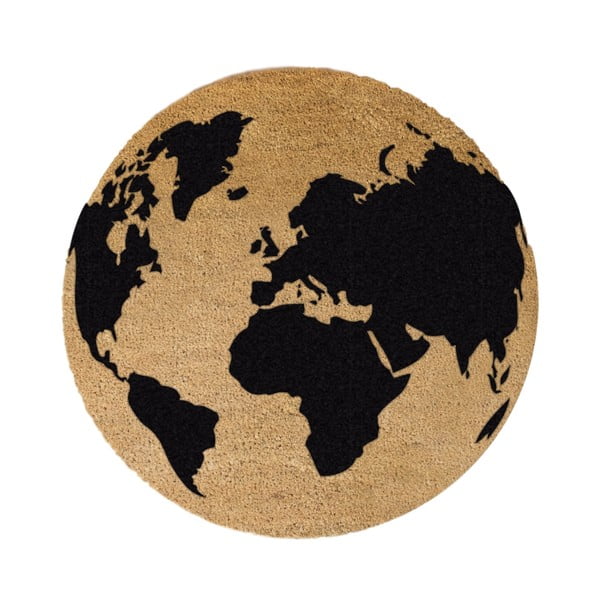 Okrągła wycieraczka z naturalnego włókna kokosowego Artsy Doormats Globe, ⌀ 70 cm