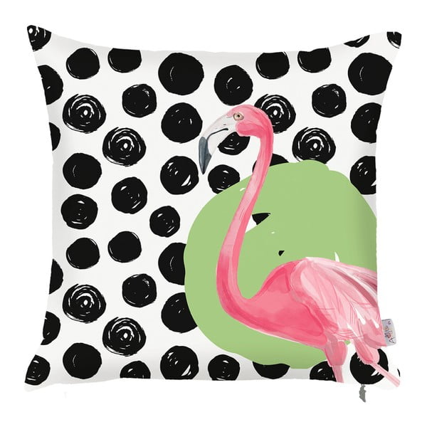 Czarno-biała poszewka na poduszkę Mike & Co. NEW YORK Dots Flamingo, 43x43 cm