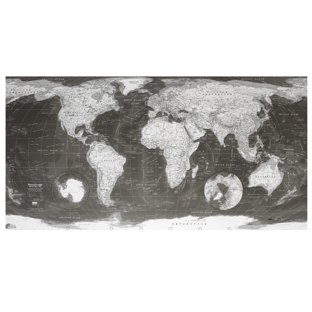 Mapa świata w przezroczystym etui The Future Mapping Company Monochrome World Map, 130x72 cm