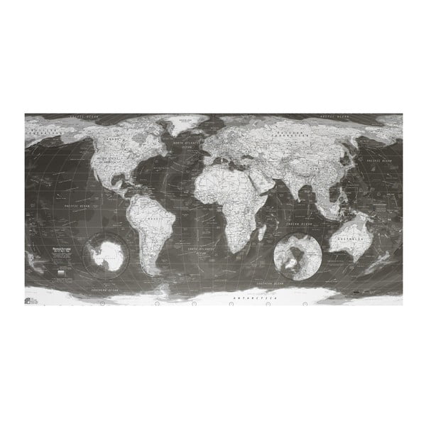 Mapa świata w przezroczystym etui The Future Mapping Company Monochrome World Map, 130x72 cm
