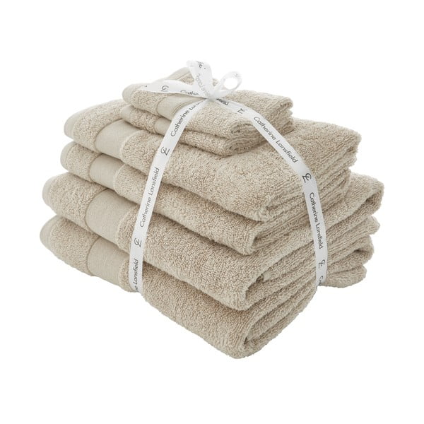 Beżowe bawełniane ręczniki zestaw frotte 6 szt. Anti-Bacterial – Catherine Lansfield