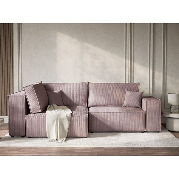 Fioletowy sztruksowy rozkładany/ze schowkiem narożnik (lewostronny/w kształcie litery L) Tonga – Maison de Rêve-image-1