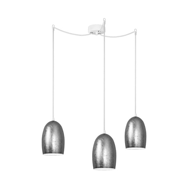 Srebrna potrójna lampa wisząca z białymi kablami i białą oprawką Sotto Luce Ume