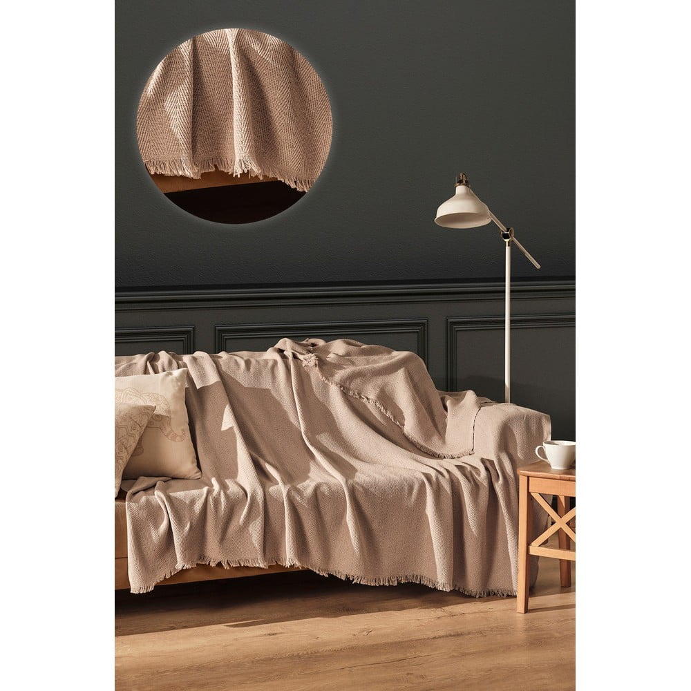 Brązowa narzuta z bawełny z recyklingu 170x205 cm Merlin – Mijolnir (zdjęcie 3)