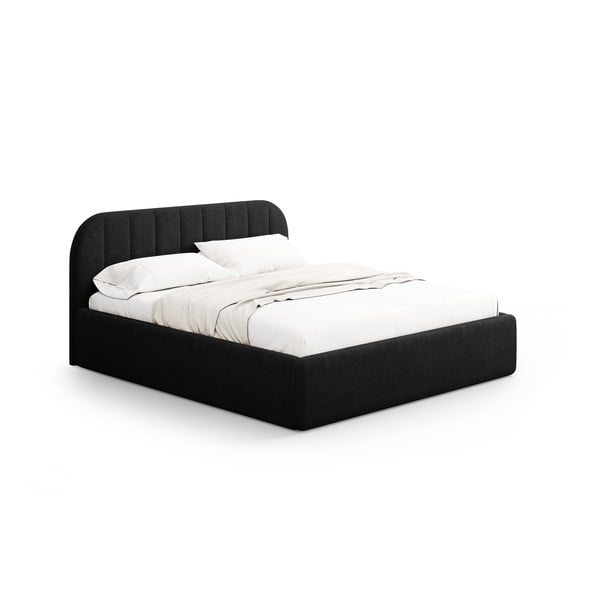 Czarne tapicerowane łóżko dwuosobowe ze schowkiem ze stelażem 160x200 cm Juno – Windsor & Co Sofas