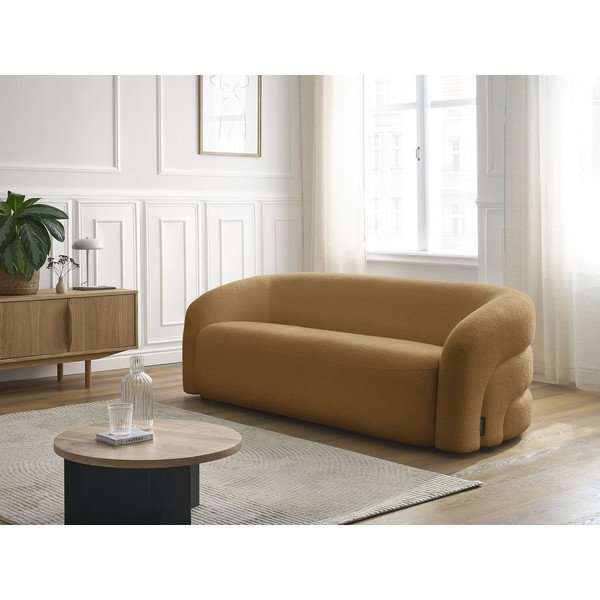 Musztardowa sofa z materiału bouclé 193 cm Elina – Bobochic Paris-image-1