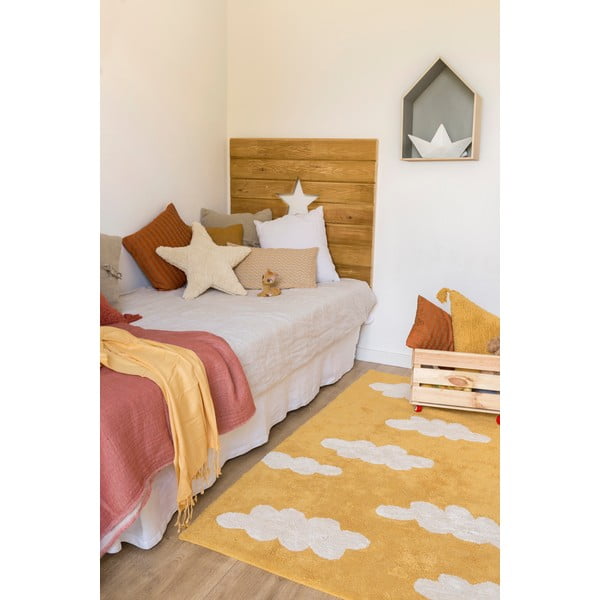 Musztardowy bawełniany dywan dziecięcy tkany ręcznie odpowiedni do prania 120x160 cm Clouds Mustard – Lorena Canals-image-4