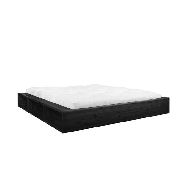 Czarne łóżko dwuosobowe z litego drewna ze schowkiem i futonem Comfort Karup Design Ziggy, 140x200 cm