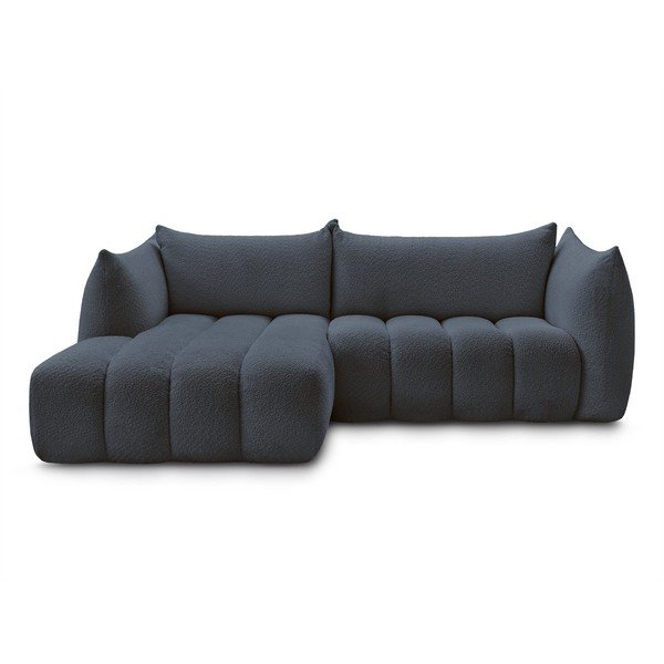 Ciemnoniebieski narożnik z materiału bouclé (lewostronny/z szezlongiem) Azra – Bobochic Paris