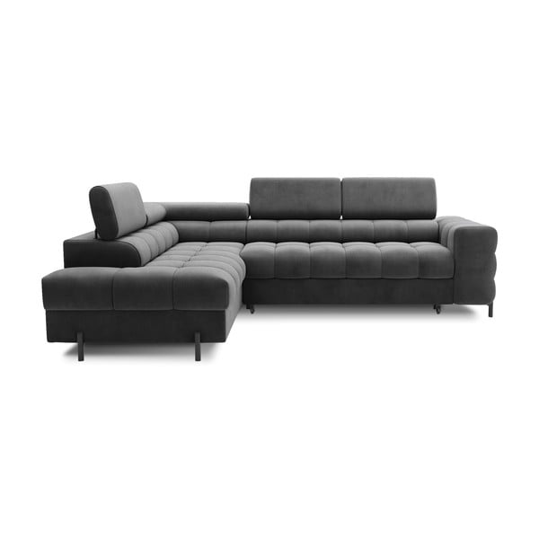 Ciemnoszary aksamitny rozkładany/ze schowkiem narożnik (lewostronny/w kształcie litery L) Ferucce – ELTAP