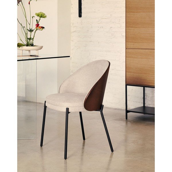 Beżowy tapicerowany fotel jadalniany Eamy – Kave Home-image-1