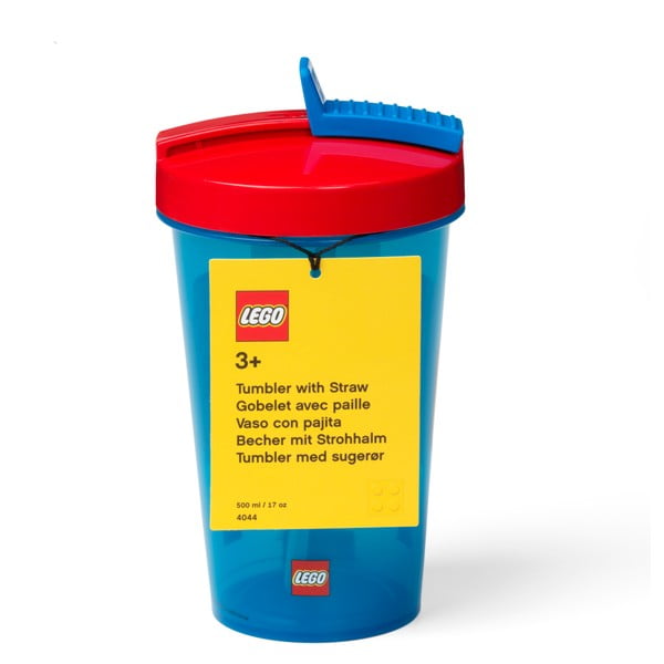 Niebieski kubek podróżny z czerwonym wieczkiem i słomką LEGO® Iconic, 500 ml-image-1