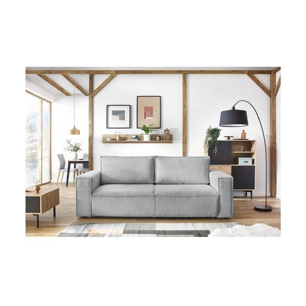 Jasnoszara sztruksowa rozkładana sofa 245 cm Nihad – Bobochic Paris-image-1