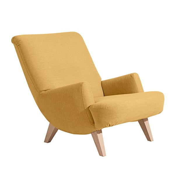 Żółty fotel z jasnobrązowymi nogami Max Winzer Brandford