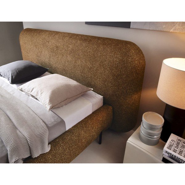 Tapicerowane łóżko dwuosobowe ze schowkiem ze stelażem 140x200 cm w kolorze ochry Pointt – ELTAP-image-4