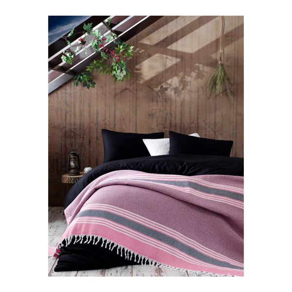 Różowa bawełniana narzuta na łóżko EnLora Home Anna Yatak Örtüsü, 220x240 cm