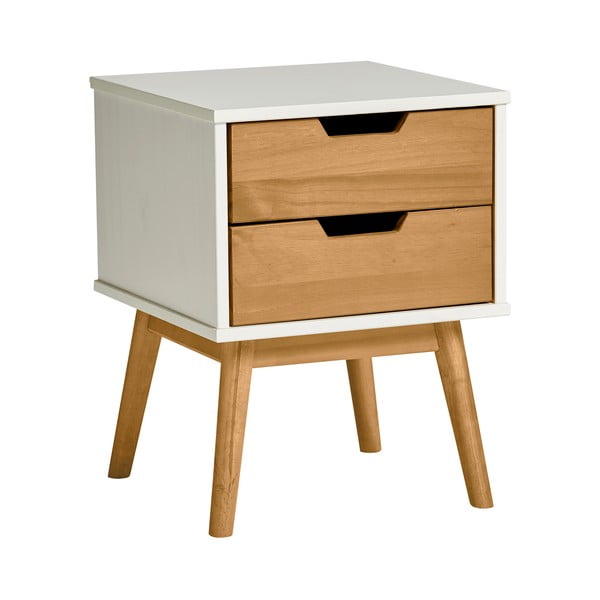 Biało-brązowa szafka nocna z litego drewna sosnowego Marckeric Baku-image-2