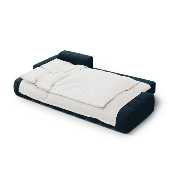 Morski aksamitny rozkładany/ze schowkiem narożnik (lewostronny/z szezlongiem) Linz – Cosmopolitan Design-image-4