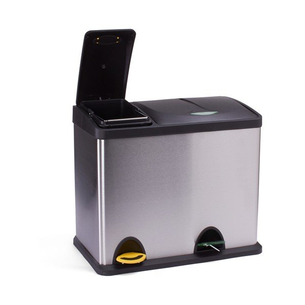 Stalowy kosz na śmieci 18+8 l do segregacji odpadów/z pedałem w kolorze matowego srebra   Tri Selectif – MSV-image-1