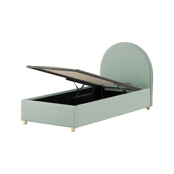 Zielone tapicerowane łóżko jednoosobowe ze schowkiem i stelażem 90x200 cm Moon – Vipack-image-4