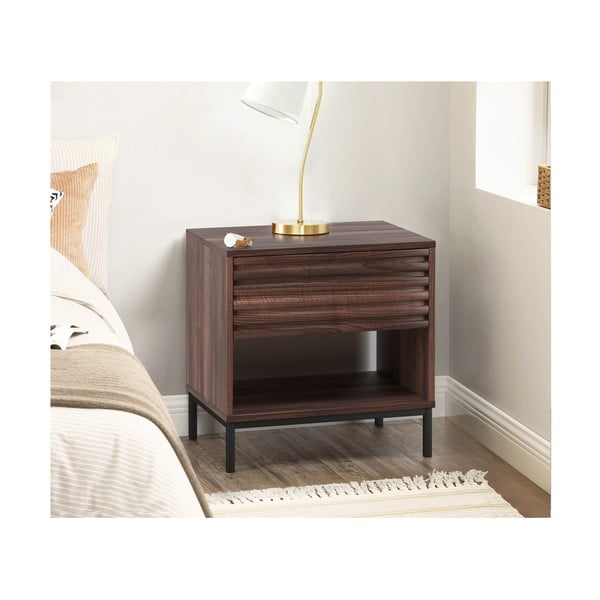 Ciemnobrązowa szafka nocna z blatem w dekorze orzecha Celine – Støraa-image-2