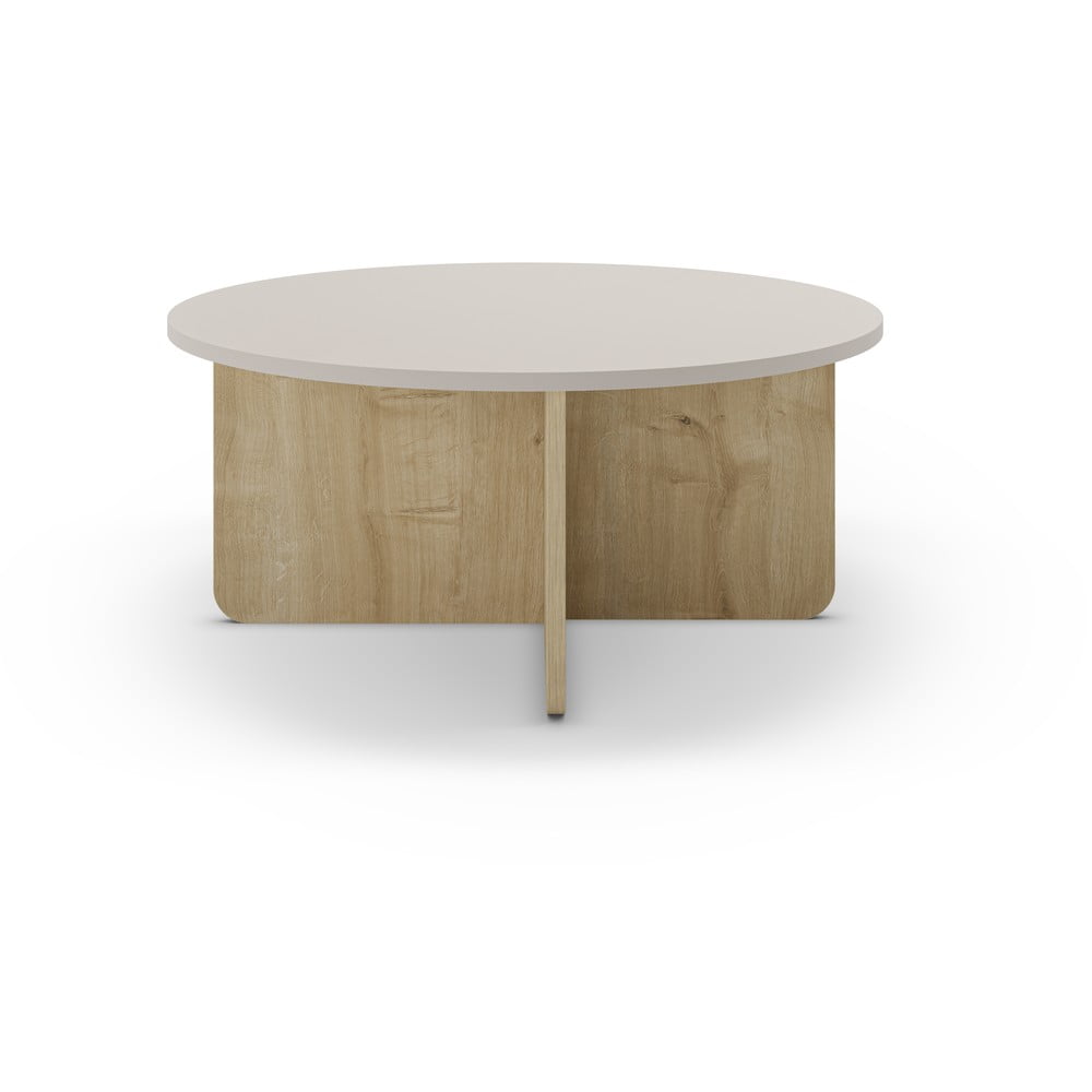 Kremowy/w naturalnym kolorze okrągły stolik w dekorze dębu ø 80 cm Hillary – Marckeric (zdjęcie 3)