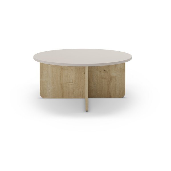 Kremowy/w naturalnym kolorze okrągły stolik w dekorze dębu ø 80 cm Hillary – Marckeric-image-2