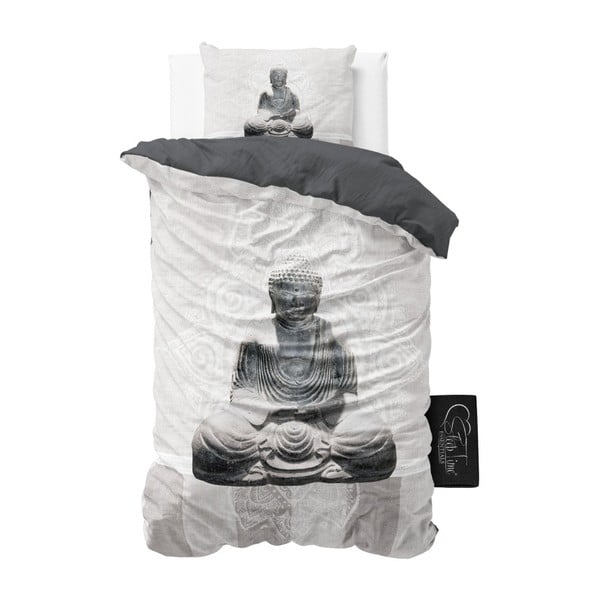 Biała pościel z mikroperkalu Sleeptime Buddha Love, 140x220 cm