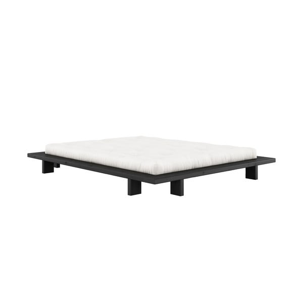 Czarne podwójne łóżko z drewna sosnowego z siatką 160x200 cm Japan - Karup Design-image-3