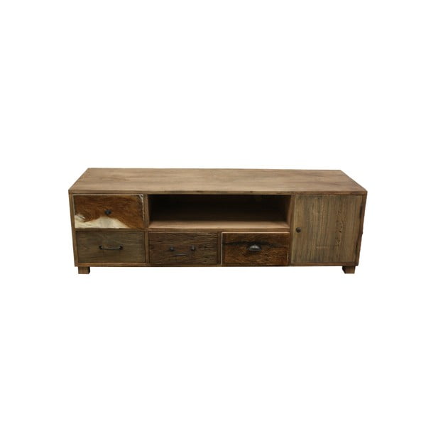 Drewniany stolik pod TV ze szczegółami z koziej skóry HSM Collection Texas