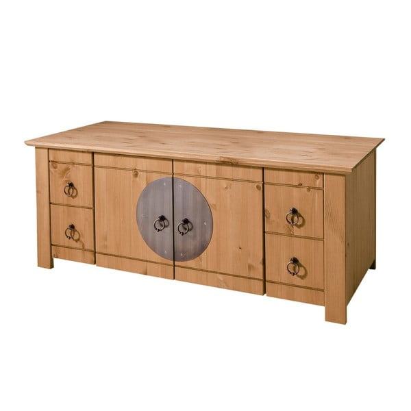 Brązowy stolik z litego drewna sosnowego z drzwiczkami i 4 szufladami 13Casa Sparrow, szer. 84 cm