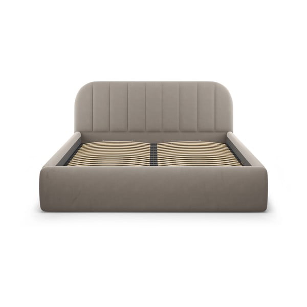 Jasnobrązowe tapicerowane łóżko dwuosobowe ze schowkiem ze stelażem 160x200 cm Juno – Windsor & Co Sofas-image-3