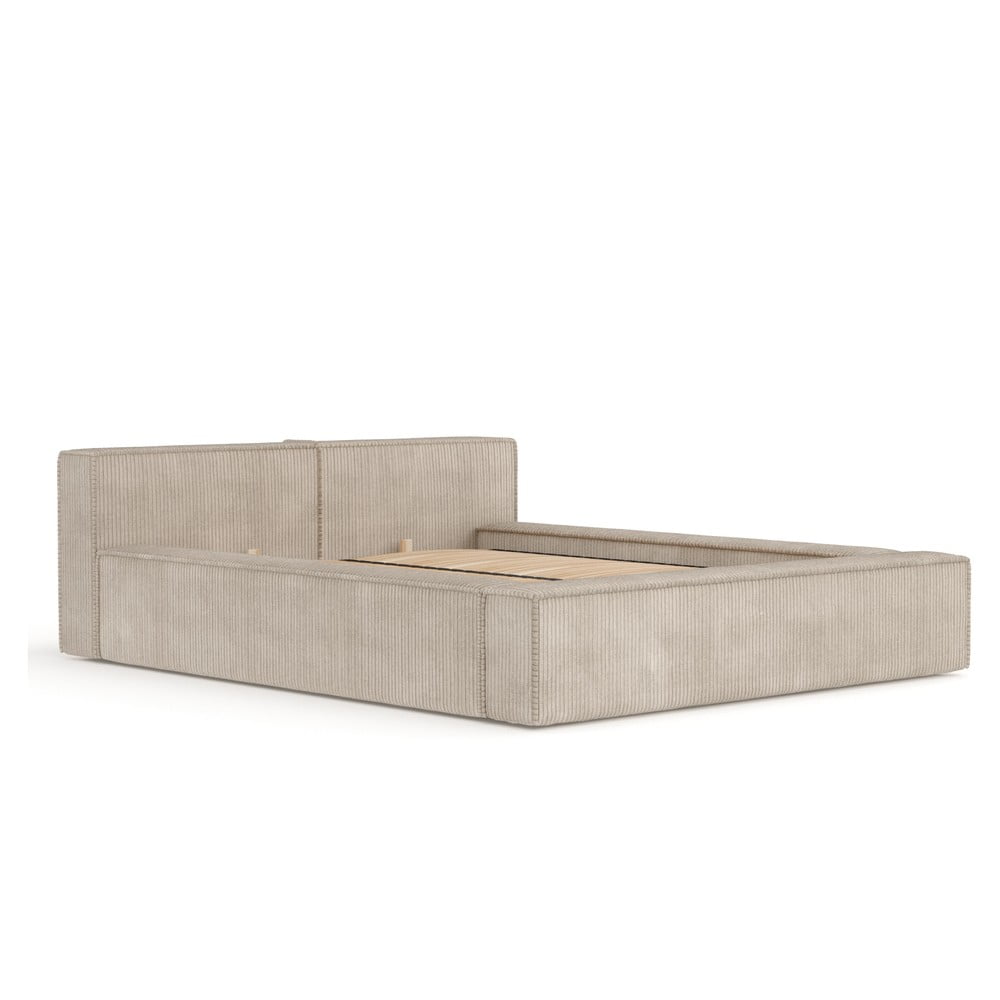 Beżowe tapicerowane łóżko dwuosobowe ze schowkiem i stelażem 200x200 cm Voliera – Maison de Rêve
