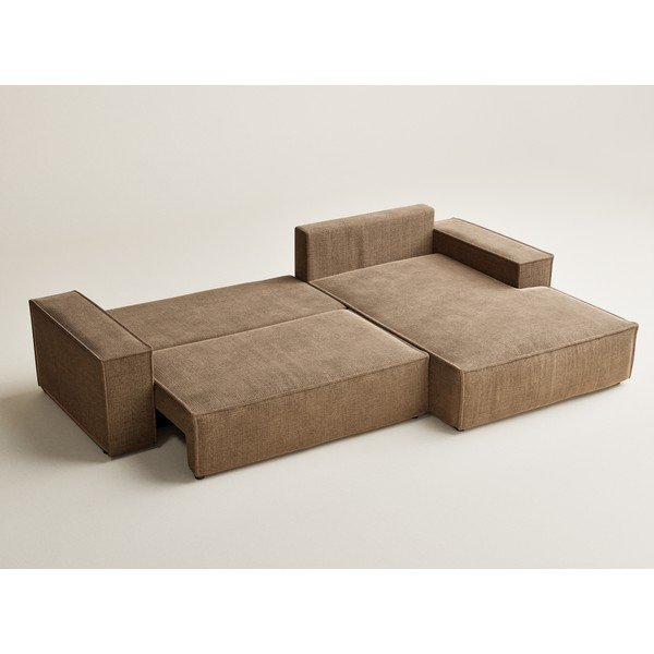 Jasnobrązowy rozkładany/ze schowkiem narożnik z tkaniny szenilowej (prawostronny/z szezlongiem) Maze – Maison de Rêve-image-4