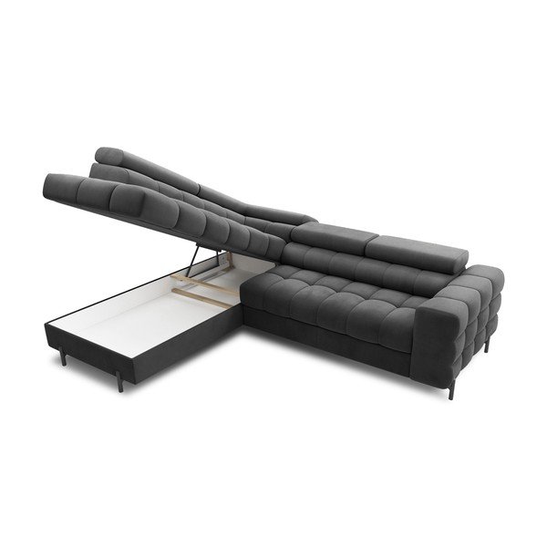 Ciemnoszary aksamitny rozkładany/ze schowkiem narożnik (lewostronny/w kształcie litery L) Ferucce – ELTAP-image-4