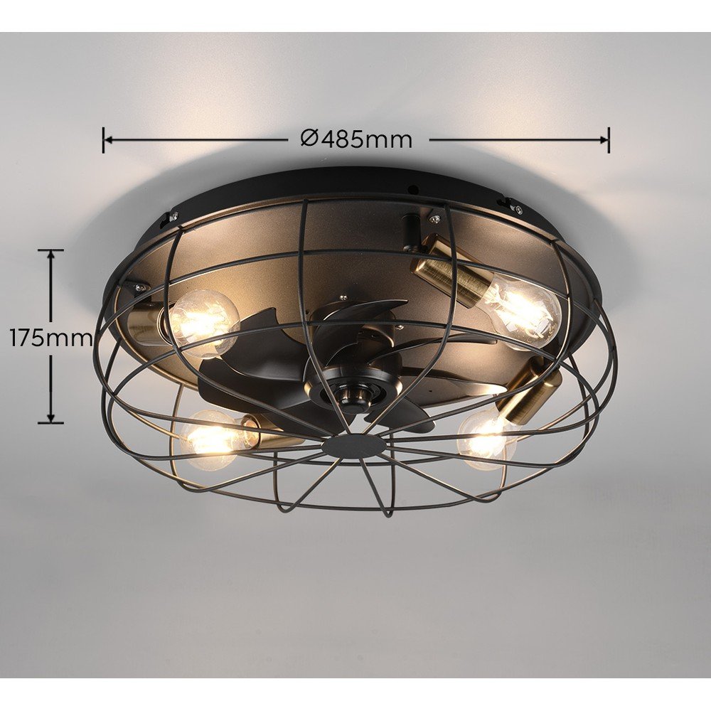 Lampa sufitowa ze zdalnym sterowaniem/z wentylatorem w kolorze matowej czerni Trondheim – Reality (zdjęcie 6)