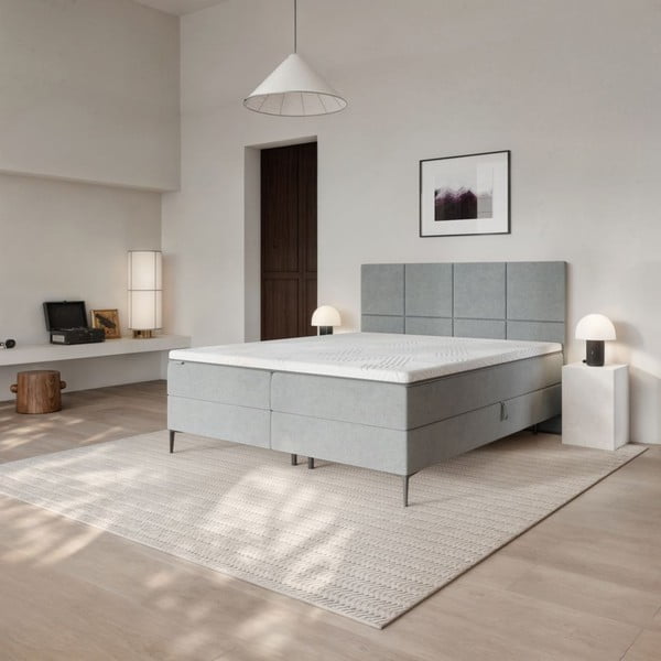Szare łóżko boxspring ze schowkiem 180x200 cm Bufo – MESONICA-image-1